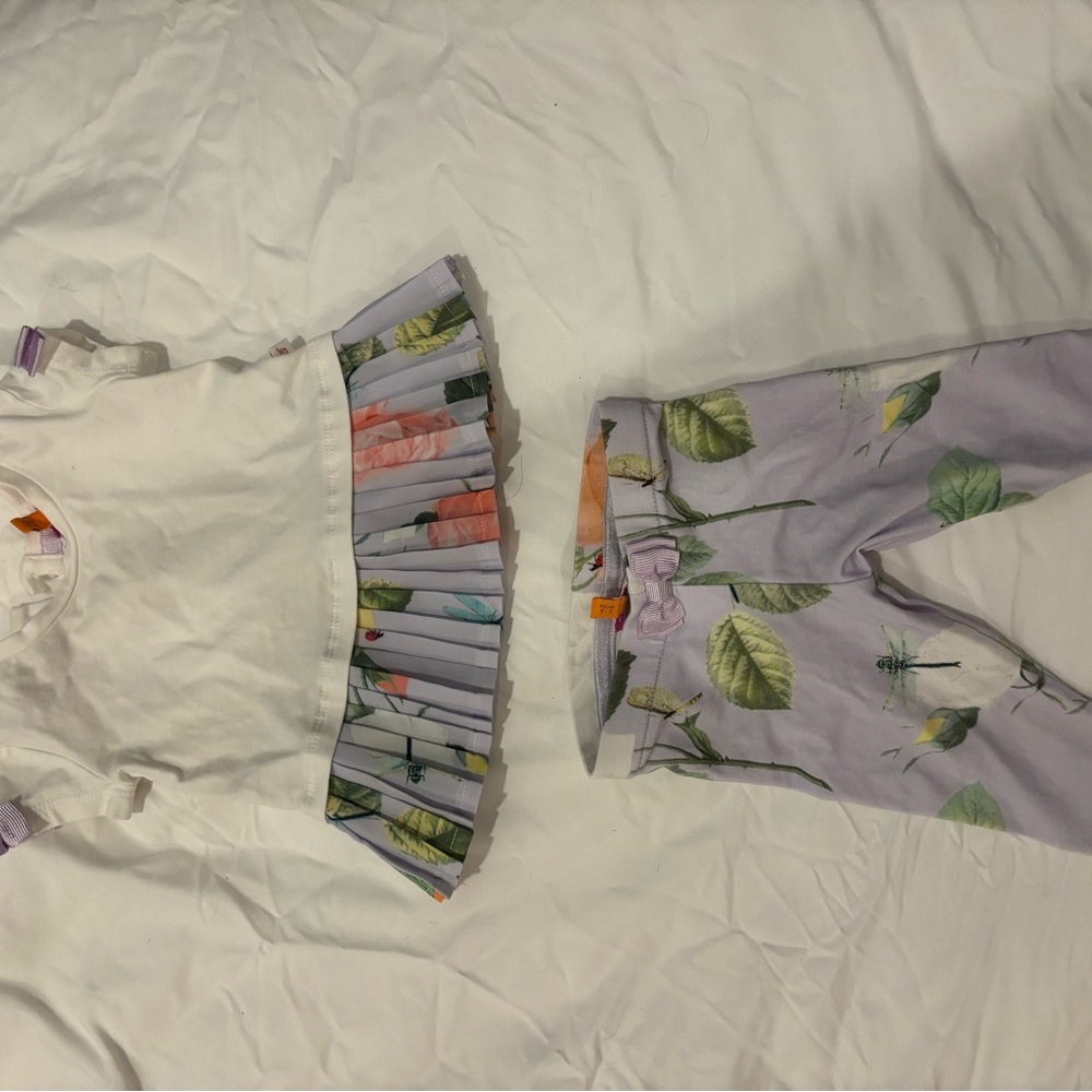 Baker by Ted Baker Floral Baby Outfit in White and Lavender